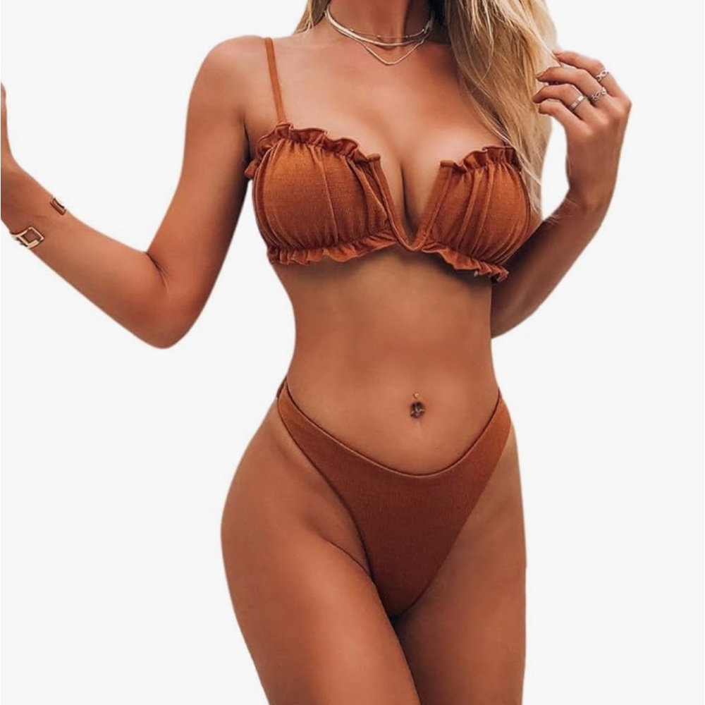 Ruffled Brown Bikini